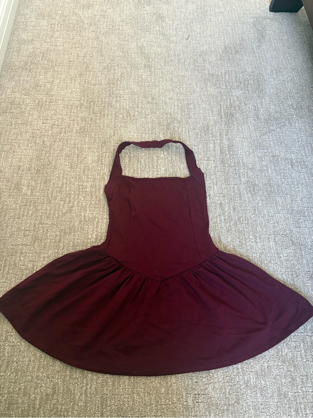 Sleeveless Halter Fit-and-Flare Dress in Deep Wine